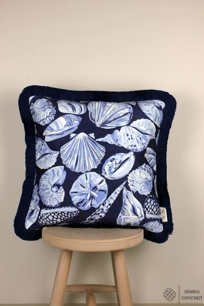 Alseko Concept Husă de pernă pătrată 43x43cm - Decorativ cu ciucuri bleumarin...