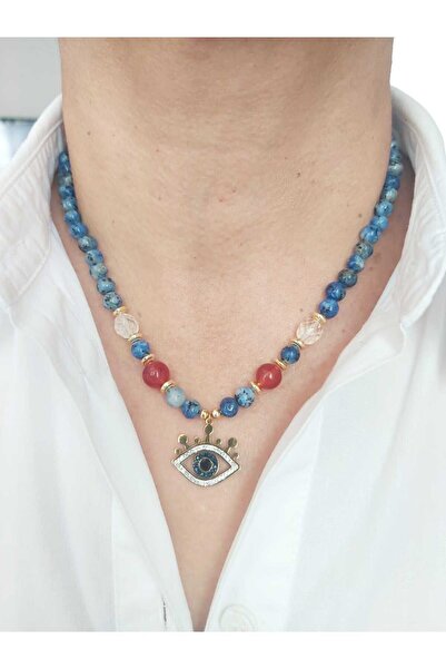 DEVİ fashion قلادة من الحجر الطبيعي على شكل عين الشر من الفولاذ