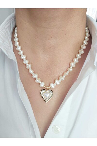 DEVİ fashion قلادة بتصميم قلب مزين باللؤلؤ