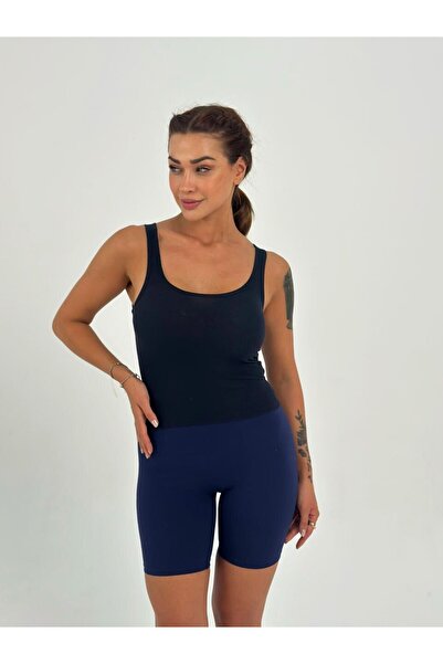 Maison La Femme Navy Blue Wide Strap Crop Camisole Blouse - Women