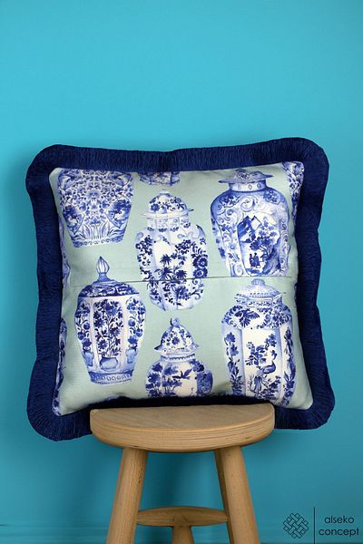 Alseko Concept 43x43cm Square Throw Pillow Cover - Flower Pot Tassel, Mint Floor, Tile Vase Patterned