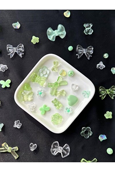 Bijumix Aksesuar 40 Adet Karışık Figürlü Plastik Boncuk Yeşil Şeffaf Takı Yap...