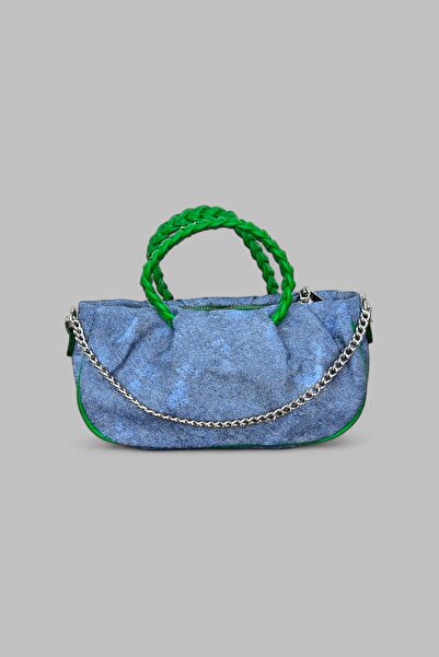 Mevo Kadın Denim Desenli Küçük El ve Omuz Çantası.