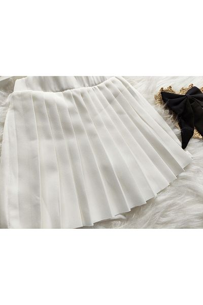 eladamoda Cream front front pleated girls' fabric shorts skirt