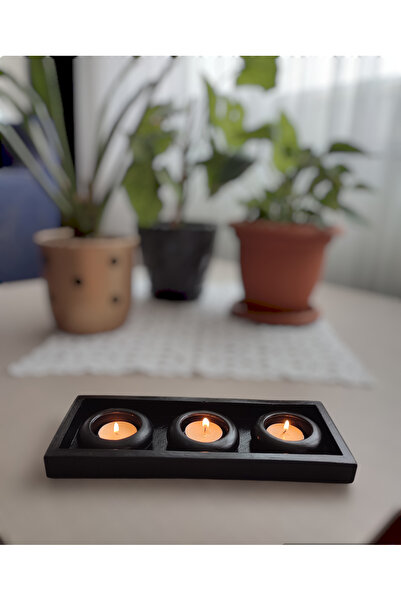 Online 3'lü Oval Dekoratif Mumluk, 27 cm, Tealight Mum İçin Uygun Siyah Renk