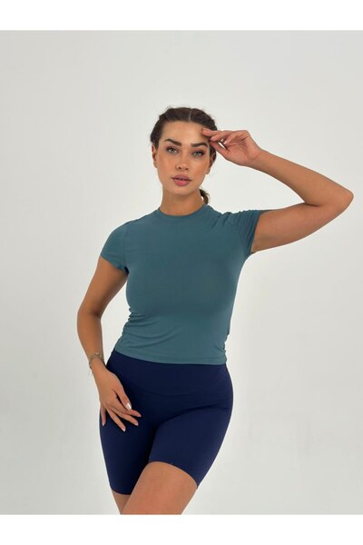 Maison La Femme Tricou crop, în formă de crop, verde petrol