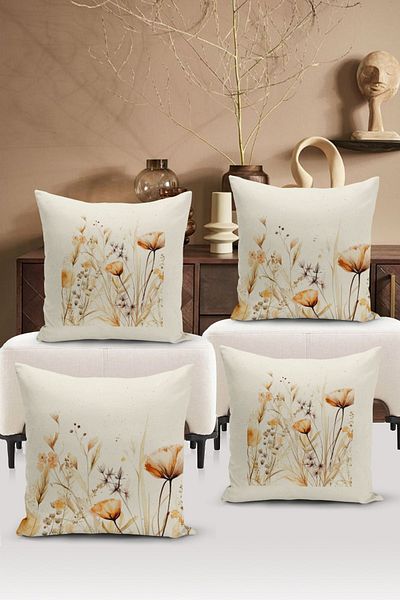 Bertille Home Flower/Vintage Series Double Sided Digital Printed 4-Piece Throw Pillow Case Set (Cushion Cover Set)