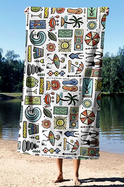 Sozakko White Ethnic Collage Cotton Sea Bath Beach Towel