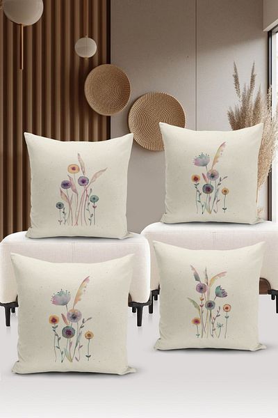Bertille Home Flower/Vintage Series Double Sided Digital Printed 4-Piece Throw Pillow Case Set (Cushion Cover Set)