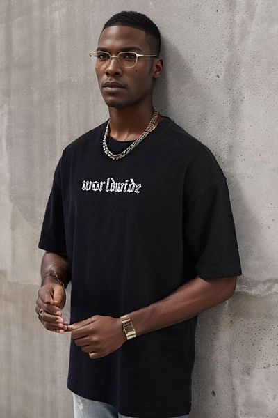 Balenbi Μαύρο μπλουζάκι Oversize - Crew Neck, Injection Printed, Unisex