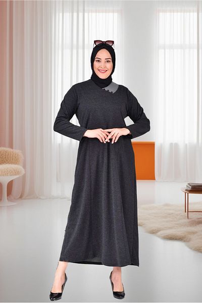 KURRA GİYİM Jacquard Honeycomb Fabric Breathable Plus Size Hijab Mother Dress