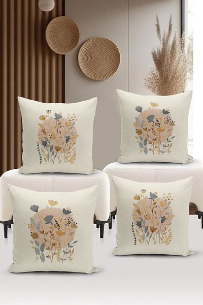 Bertille Home Flower/Vintage Series Double Sided Digital Printed 4-Piece Throw Pillow Case Set (Cushion Cover Set)