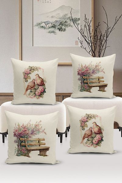 Bertille Home Flower/Vintage Series Double Sided Digital Printed 4-Piece Throw Pillow Case Set (Cushion Cover Set)