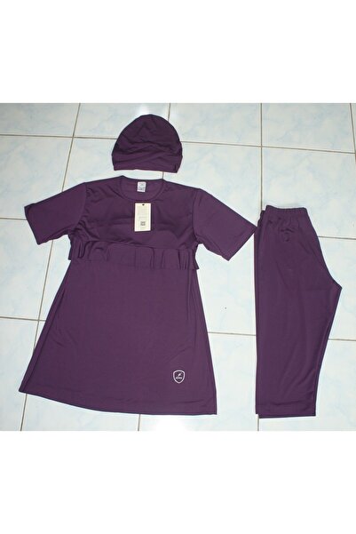 EL İŞİ Hşema Tesettür Mayo Esnek Kumaş Likralı Kısa Kol Kısa Alt 3 Parça