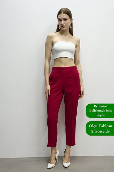 Balenbi High Waist 1005 Model Lycra Claret Red Women's Trousers - Carrot Leg