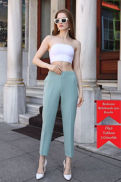 Feela Moda High Waist Lycra 1001 Mint Women's Woven Trousers - Carrot Leg