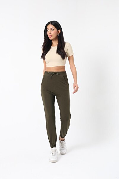 Balenbi 1060 Khaki High Waist Seasonal Sweatpants - Two Thread