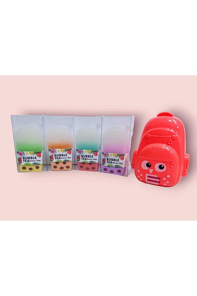 Adel Bubble Tea Set of 4 Erasers School Bag Type Pencil Sharpener Gift