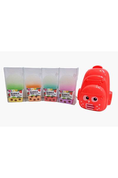 Adel Bubble Tea Set of 4 Erasers School Bag Type Pencil Sharpener Gift
