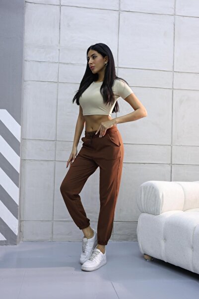 Balenbi Haute 1059 Tan High Waist Ultra Stretchy εποχιακό βασικό αθλητικό παντελόνι