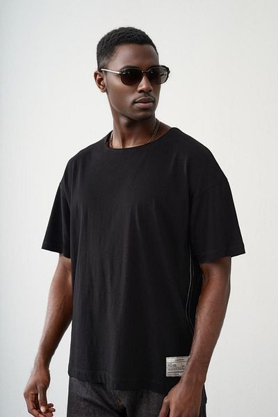 Balenbi Μαύρο Unisex Oversize T-Shirt - Πισ Κολάρα, Κεντημένη Φούστα