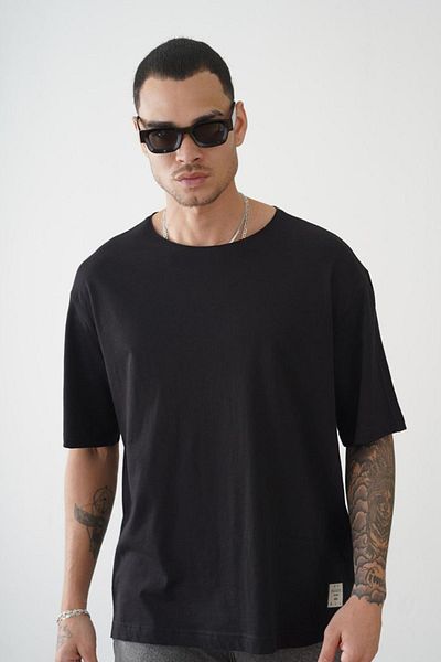 Balenbi Μαύρο Unisex Oversize T-Shirt - Πισ Κολάρα, Κεντημένη Φούστα