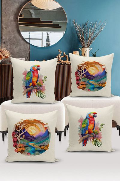 Bertille Home Σετ ριχτάρι μαξιλαριού 4 τεμαχίων με ψηφιακή εκτύπωση διπλής όψης σειράς Flower/Vintage (Σετ κάλυμμα μαξιλαριού)