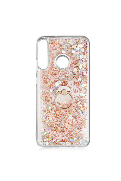 halkhouse Huawei P40 Lite E Kılıf Yüzüklü Simli İçi Sıvılı Sert Silikon Milce Kapak