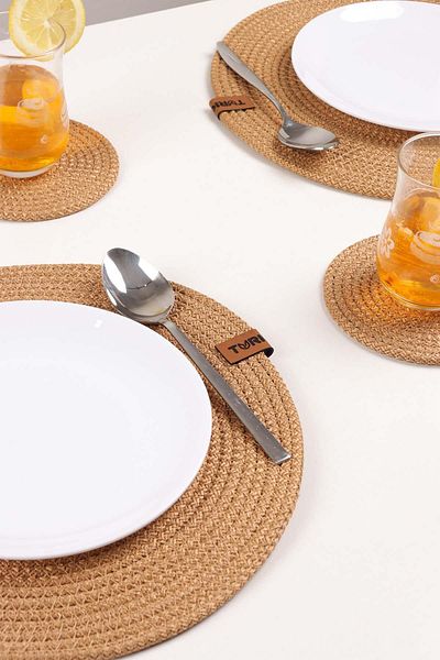 Pikas 6 Pieces Jute Plate / American Service Lux Presentation Plate, Presentation Plate Dowry Set Knitted Plate Bottom
