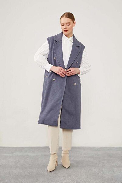 Levidor سترة ماكسي نيلي مخيطة