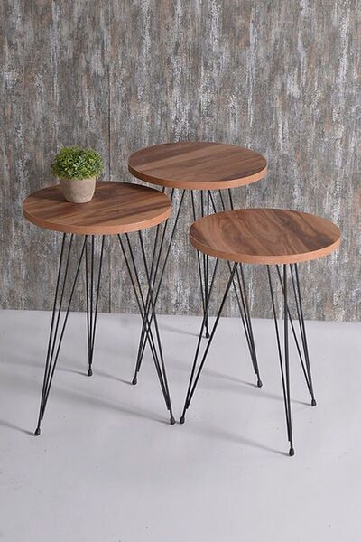 Golden Bark Serving Tables Set Of 3 Pieces, Serve Coffee And Tea - Add Elegan...