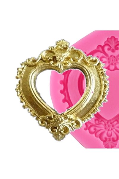 morlalem m 8,5cm Mini Minyatür Kalp Çerçeve Silikon Kalıp K-1237, Kokulu Taş Sabun Alçı Mum Kalıbı