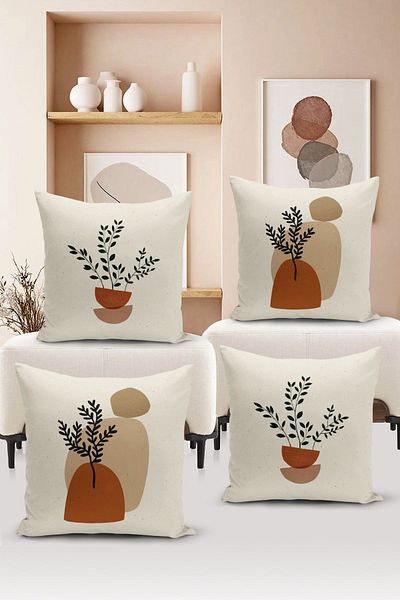 Bertille Home Minimalist Series Double Sided Digital Printed 4-Piece Throw Pillow Case Set (Minimalist Cover Set)