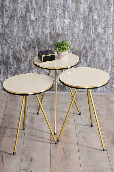 Golden Bark Serving Coffee Tables Set Of 3 Pieces, 34CM, Add Elegance To Your Home - CREAM/GOLD