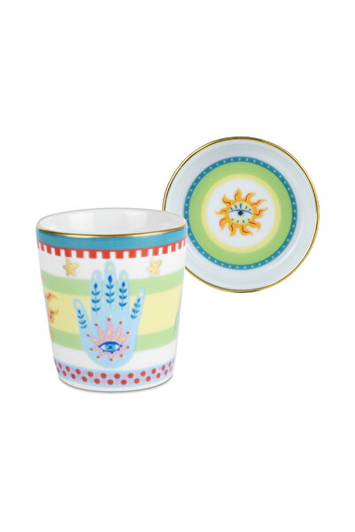 Baci Milano Mamma Mia El Desenli Tabaklı Espresso Fincanı 5,5 cm x 7 cm