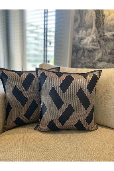 Decamor home Navy Blue Throw Pillow Case with Shiny Gold Detail