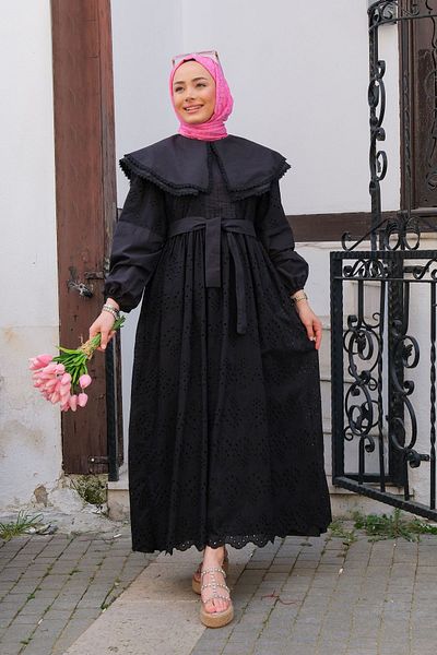 LOCCO Rochie cu guler pentru bebeluși cu dantelă neagră
