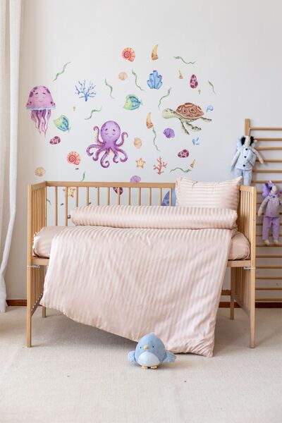 Tekstil Home طقم لحاف أطفال من الساتان المخطط من سلسلة ملونة فاخرة من القطن العضوي CAPPICINO Color
