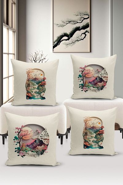 Bertille Home Σετ ριχτάρι μαξιλαριού 4 τεμαχίων με ψηφιακή εκτύπωση διπλής όψης σειράς Flower/Vintage (Σετ κάλυμμα μαξιλαριού)