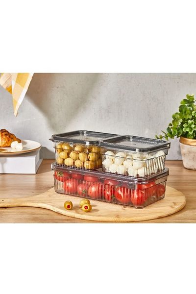 ŞAKİLATA CONCEPT Freshguard 3-Piece Acrylic Refrigerator Set - 1.80Lt Storage Container X1 & 0.85Lt X2