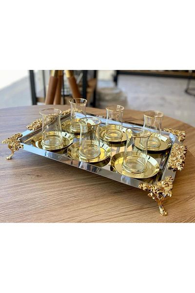 özkardeşler metal Large Size and Small Size Rose Model for 6 People - Stainless Steel Tray