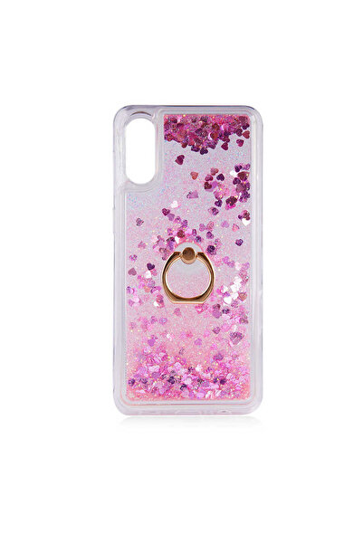 halkhouse Samung Galaxy A02 Kılıf Yüzüklü Simli İçi Sıvılı Sert Silikon Milce...