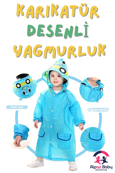 Alpaz Baby Cartoon Patterned Raincoat for 4-6 Years Old Children