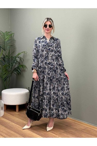 Freeista Black Hijab Dress - Buttoned Long Style