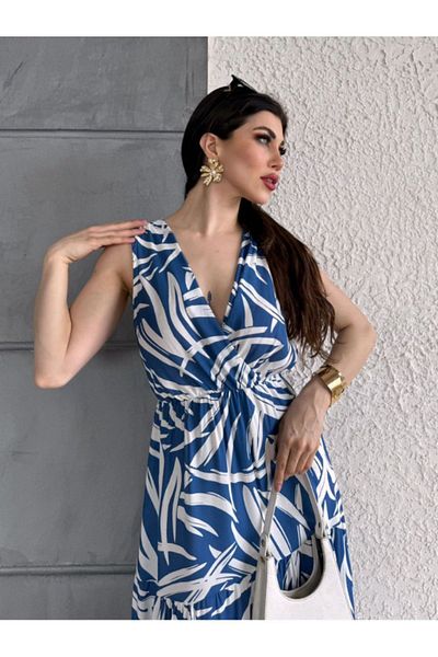 lovebox Rochie de vară cu imprimeu de viscoză - talie cauciuc, decolteu în V, bretele - 601