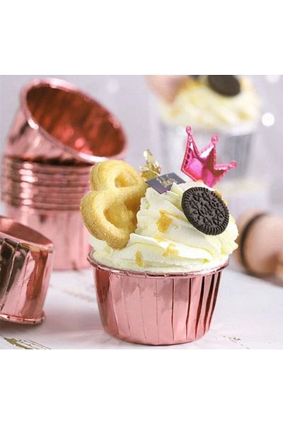 asöy Rose Gold Muffin - Paper Cake and Souffle Capsule, Metallic Colored Cupcake 25 Pieces