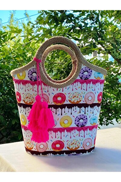 çanta tasarımcısı Colorful Jute Straw Donut Beach Bag
