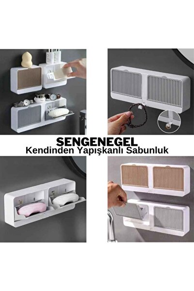 sengenegel Kendinden Yapışkanlı Çift bölmeli sabunluk, Sabun saklama kutusu Çok amaçlı