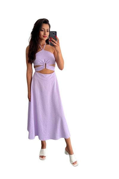 WOMAN VISION Rochie de seară elegantă liliac pentru femei - decolteu cu halter și detaliu decoltat - 701