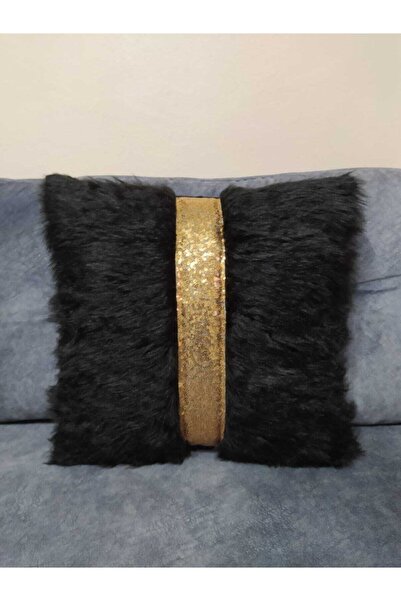 YILMAZHOME Κάλυμμα μαξιλαριού με βελούδινη ρίγα - (μαύρη βελούδινη-χρυσή ρίγα)